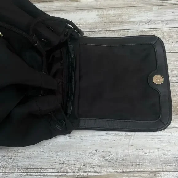 Kate Spade Carley Nylon Flap Backpack Black Drawstring Preppy Casual Athleisure - Picture 11 of 16